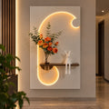 Modern LED Işıklı Duvar Dekoru & Ahşap Raflı Dokulu Pano – 50x90 cm